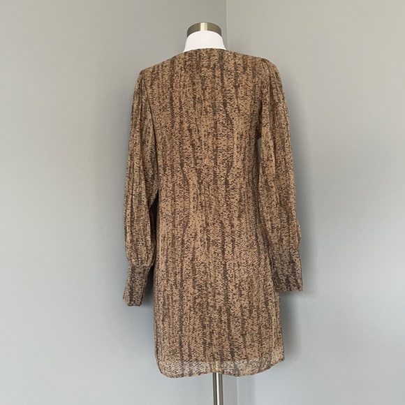 Rory Beca Snakeskin Georgette Silk Shift Dress Long Sleeve V-Neck Cocktail Small - Picture 4 of 9